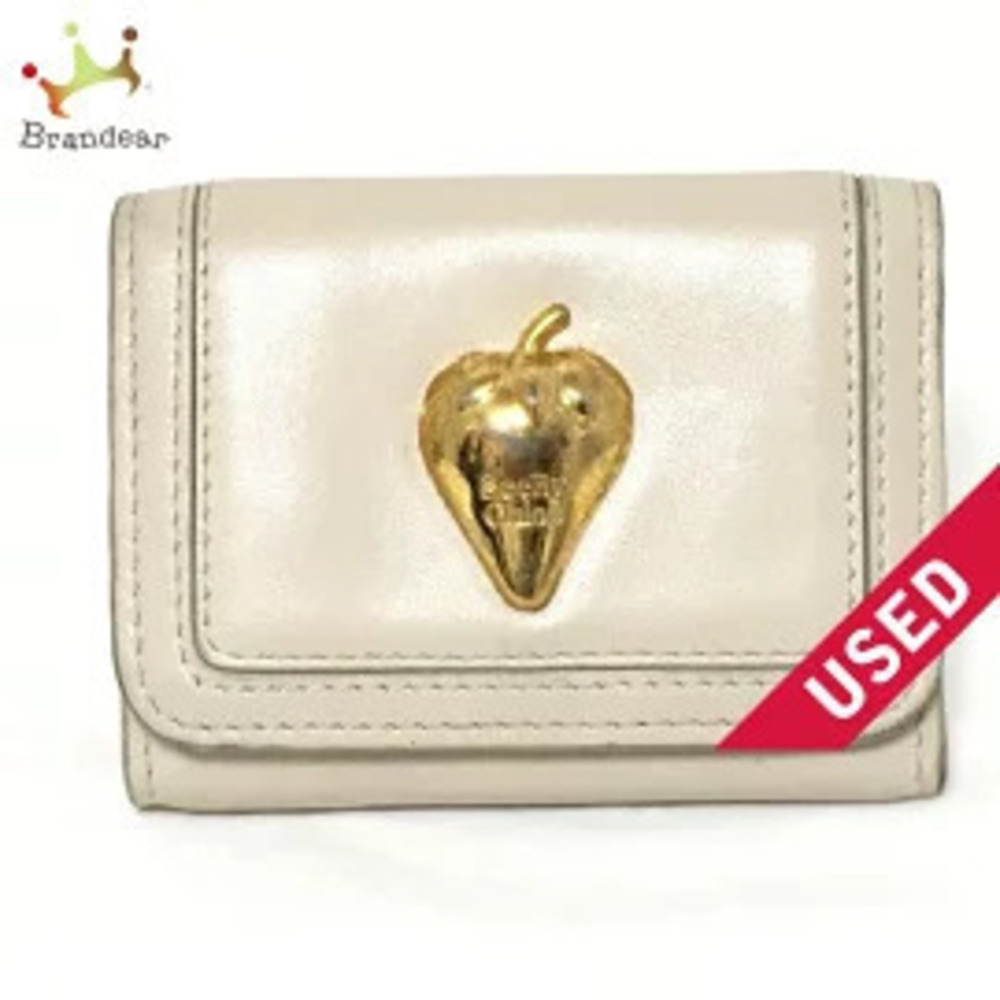 Chloe Tri fold Wallet Ivory White x Gold Leather Metal